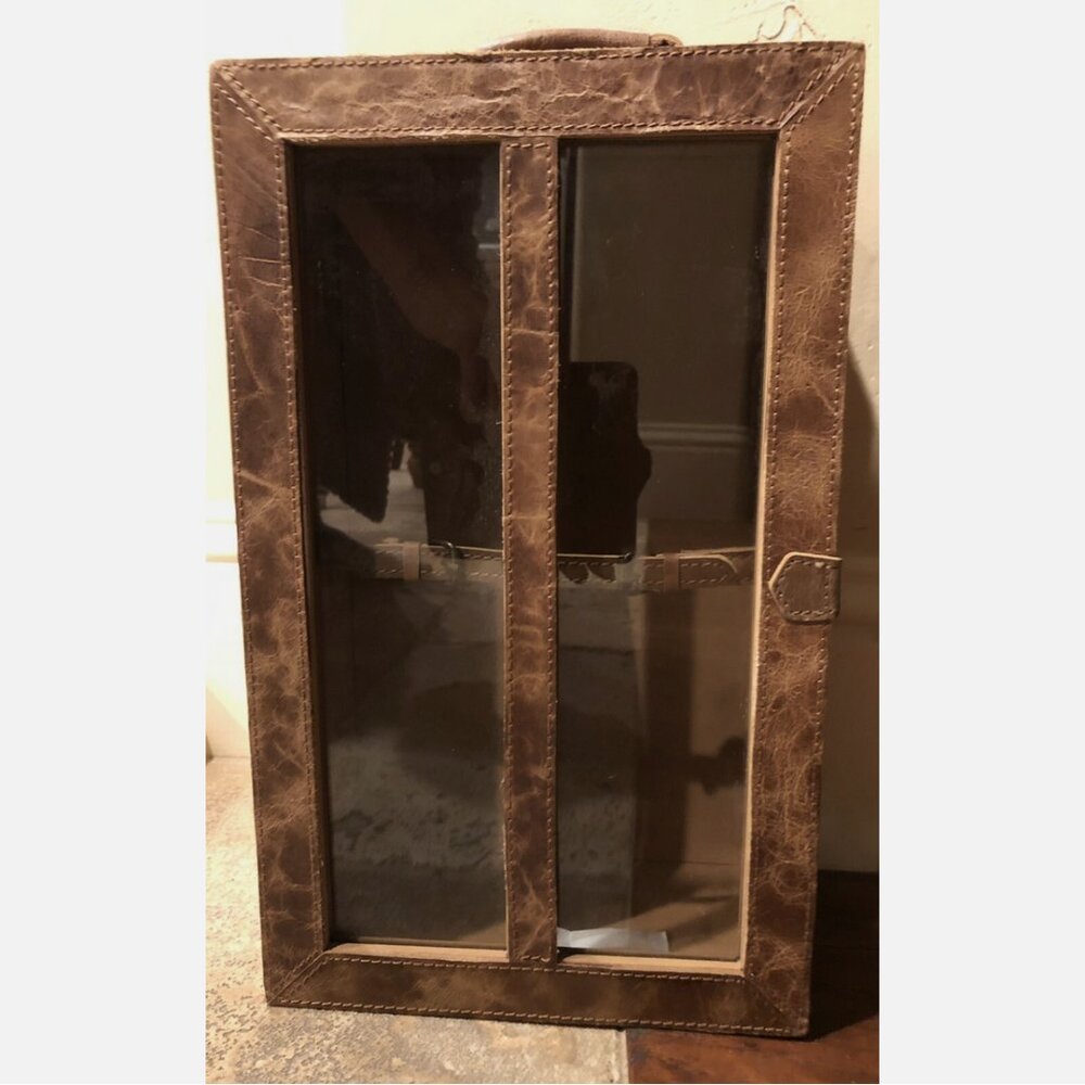 2 Bottle Brown Leather Wine Top Handle Carrier Case